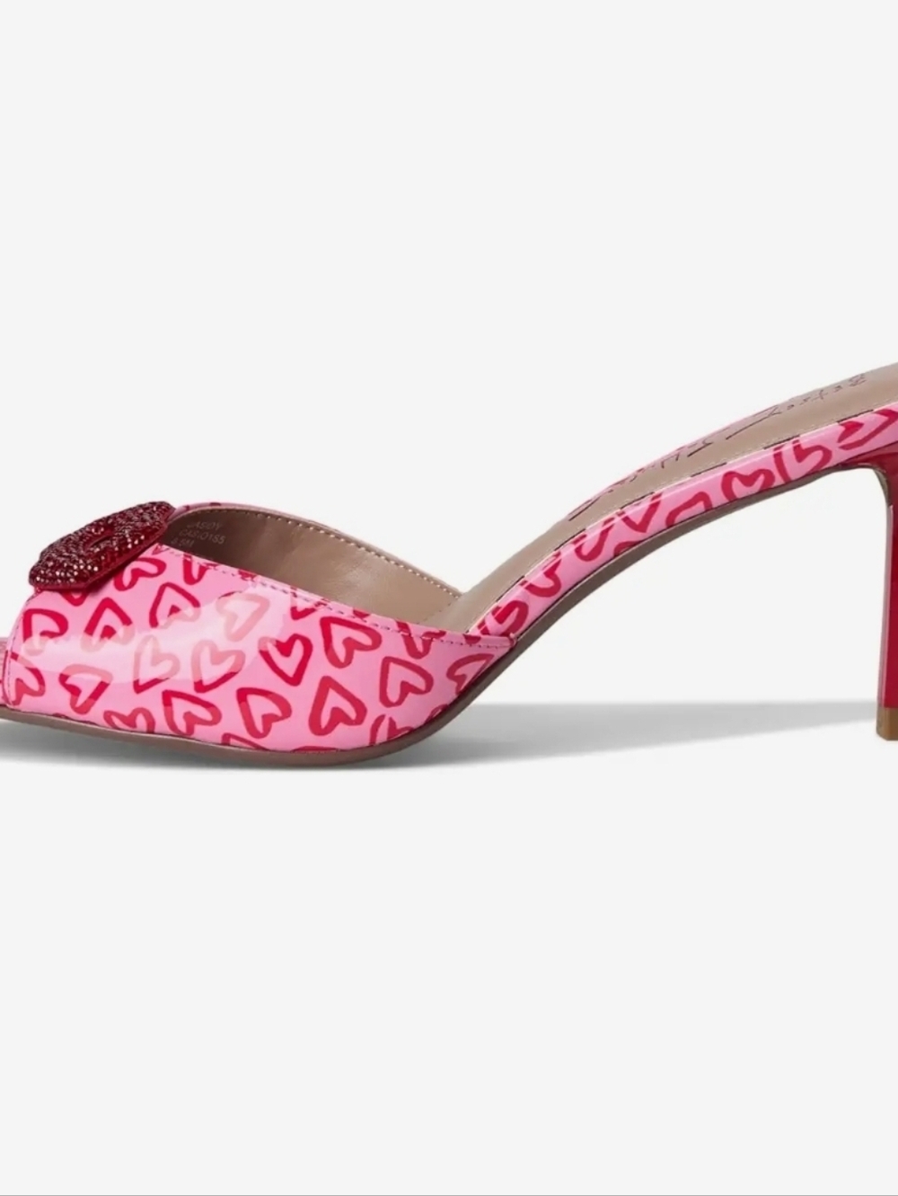 💕▪️Betsey Johnson▪️ Casidy Pink Heart-Print High Heel Mules - Picture 5 of 7